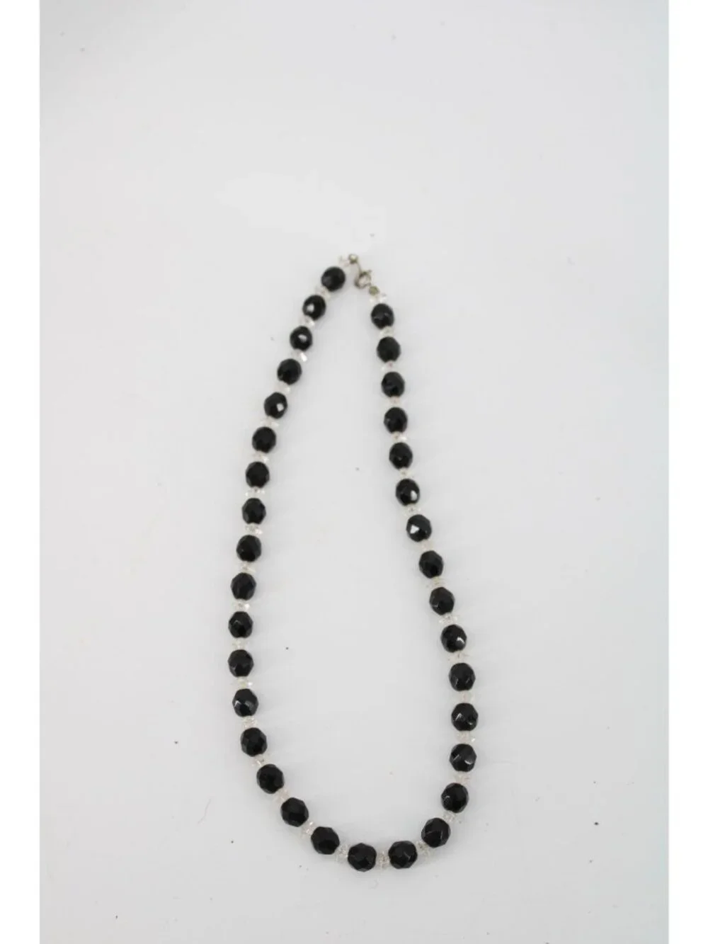 Black Clear Faceted Bead Necklace Single Strand Vintage 16